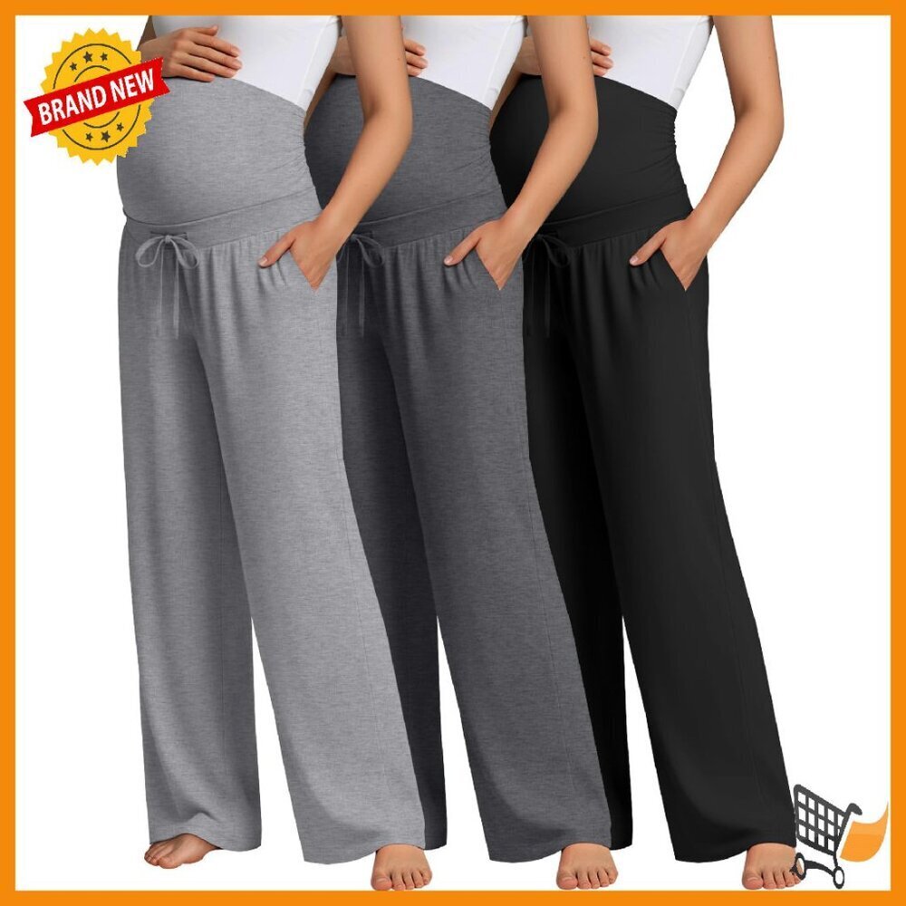 Maternity Sweatpants Over Belly Wide Leg Joggers 3 Pack Soft Material